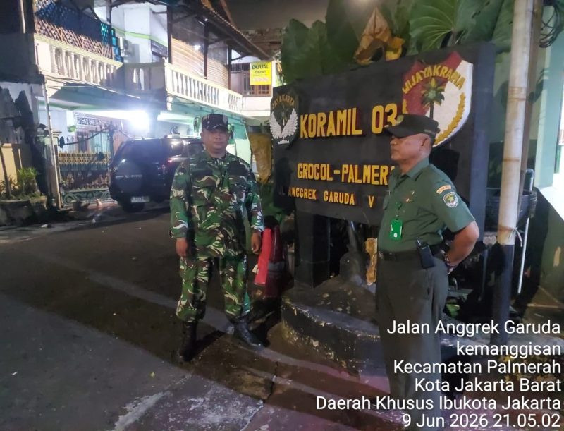 Antisipasi Tawuran dan Kejahatan Malam Hari, Koramil 03/Grogol Petamburan Gelar Patroli di Dua Kecamatan