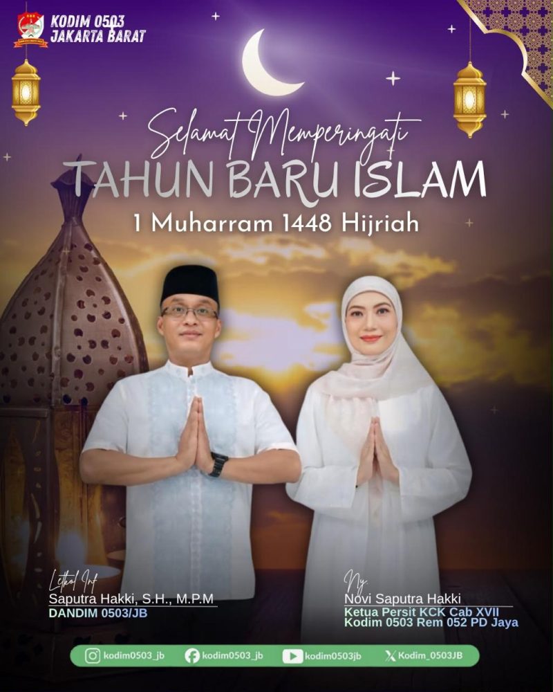 Dandim 0503/Jakarta Barat Letkol Inf Saputra Hakki, S.H., M.P.M. dan Ketua Persit Kartika Chandra Kirana Cabang XVII Dim 0503 JB Ny. Novi Saputra Hakki mengucapkan, 