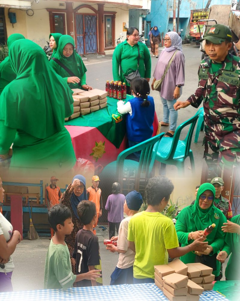 Wujud Kepedulian TNI Terhadap Sesama, Babinsa Koramil 01/TS Dampingi Ketua Persit KCK Ranting 2 Koramil 01/Taman Sari Bagikan Nasi Ayam Bakar ke Warga Kelurahan Keagungan