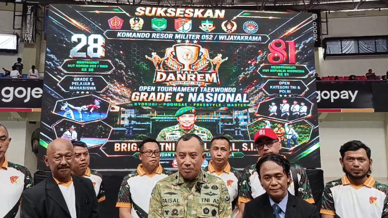 Ajang Cetak Atlet Berprestasi, Danrem 052/Wkr Brigjen TNI Faizal Rizal Resmi Buka Open Tournament Taekwondo Grade C Nasional Danrem Cup 2026