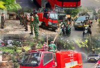 Upaya Satuan Jajaran Kodim 0503/JB Tanggulangi Dampak Abu Vulkanik, Danramil 01/Taman Sari Mayor Inf Manatap Rajagukguk Kerahkan Personel dan Water Tank TNI AD Siram Sejumlah Ruas Jalan