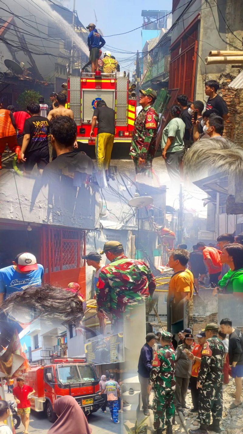 Kebakaran Rumah di Mangga Besar IX, Personil Koramil 01/TS Sinergi Bersama Aparat Gabungan Gerak Cepat Lakukan Penanganan
