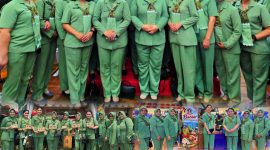 Ketua Persit KCK Ranting 2 Koramil 01/Taman Sari Ny. Yenny Manatap Rajagukguk Dampingi Ketua Persit KCK Cabang XVII Kodim 0503/JB Ny. Novi Saputra Hakki Hadiri Bazar TNI